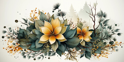 Blumen als Zeichnung in farbenfrohen Design für Hintergrundmotiv im Querformat für Banner, ai generativ