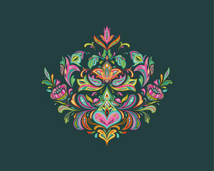 Vector oriental motif on green background. Beautiful paisley ornament.