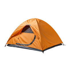 A vibrant camping tent set up on a plain transparent background. Ideal for product placement.