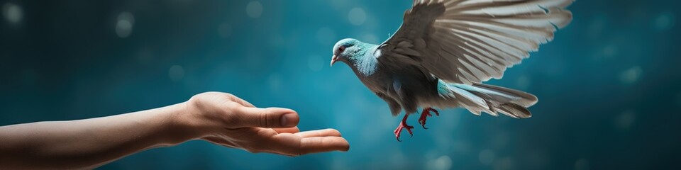 Obraz premium A dove's flight towards human trust and peace