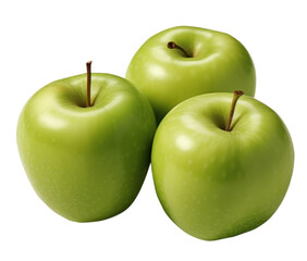 Green apples fruit isolated cutout on transparent background. for advertisement. product presentation. banner, poster, card, t shirt, sticker.