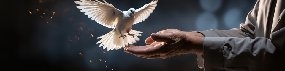 A dove's flight towards human trust and peace - obrazy, fototapety, plakaty