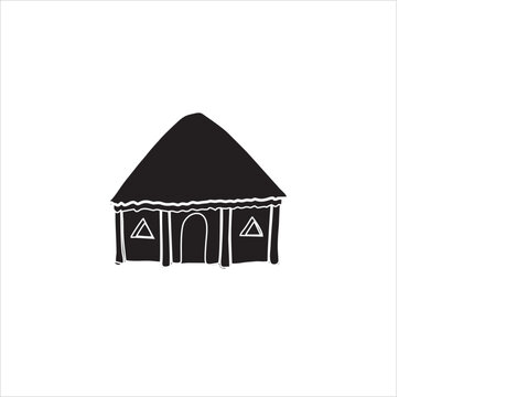 vector image of a simple house, black and white colors, white and black background