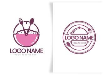 set of professional flat catering food, cake, chef logo templates