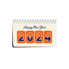 "Happy New Year 2024" lettering calligraphy Desk Calendar Icon Mockup Post or greeting card or social media post design on white background