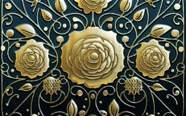 Japanese traditional gold foil floral texture background with Generative AI.