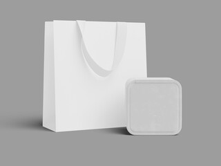 White Blank Jewelry Box Mockup Packaging with Paper Bag 3D Rendered