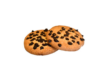 Cookies made from shortcrust pastry and sprinkled with chocolate pieces on top.