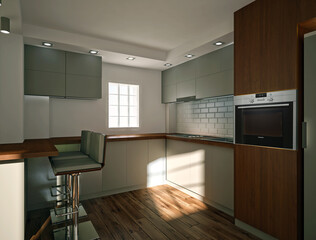 A modern apartment with an interesting arrangement.