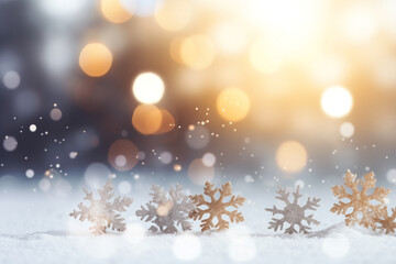 Obraz na płótnie Canvas a winter wonderland with snowflakes and bokeh lights