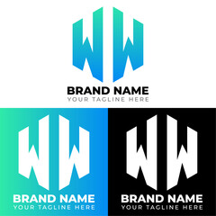 W W Double Letters Polygon Logo, Two letters W W logo design, Minimalist creative vector logo design template