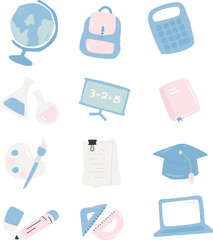 Simple Pastel School Illustration Design Set