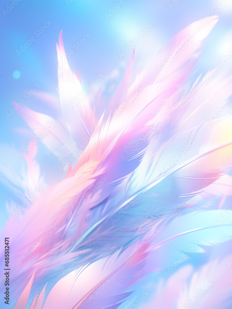 Poster fantasy color feather background,created with generative ai tecnology.