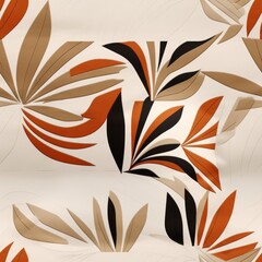 seamless retro pattern with abstract botanical forms, orange color palette