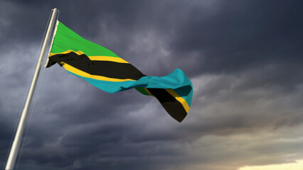 cute Tanzania flag on heavy dark clouds background - abstract 3D illustration