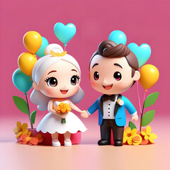 Obraz na płótnie Canvas bride and groom with wedding bouquet
