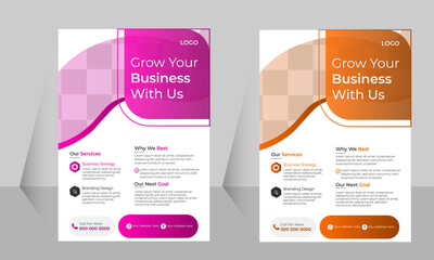 Corporate business flyer template design, space for photo background, a bundle of 2 templates of different colors a4 size.