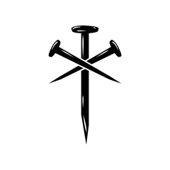 Black nails cross christian crucifix religion icon flat vector design