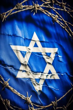 White and blue Star of David surrounded by barbed wire, symbolizing the suffering of the Jewish and Israel people and Memorial International Holocaust Remembrance Day