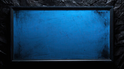 blue border frame on black background blank template mockup chalkboard blackboard - obrazy, fototapety, plakaty