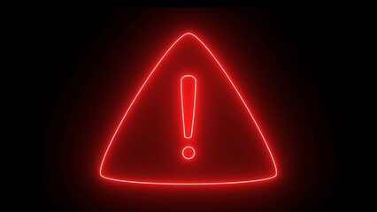 Red color neon warning sign on the black background. Neon light exclamation text icon. warning icon. neon sign , red color text.