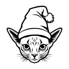 Christmas cat, Cute Abyssinian Cat in Santa hat head, Generative AI.