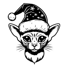 Christmas cat, Cute Abyssinian Cat in Santa hat head, Generative AI.