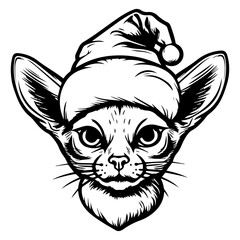 Christmas cat, Cute Abyssinian Cat in Santa hat head, Generative AI.