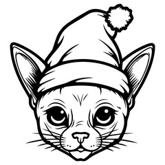 Christmas cat, Cute Abyssinian Cat in Santa hat head, Generative AI.