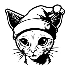 Christmas cat, Cute Abyssinian Cat in Santa hat head, Generative AI.