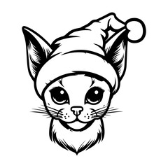 Christmas cat, Cute Abyssinian Cat in Santa hat head, Generative AI.