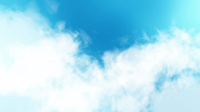 Cloud flying through moving with light blue sky background. White cloudscape atmosphere motion graphics animation. 3D rendering.