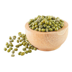 Mungbeans in Wooden Bowl Isolated Transparent