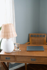 Work from home setup with desk and laptop