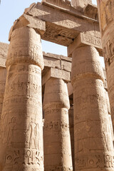Columns covered with hieroglyphs at the Hypostyle Hall, Karnak