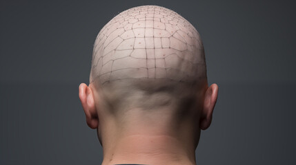 rear view of a bald man with measurements on head for hair implants