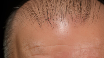 Naklejka premium close up of a forehead of a person before hair implant treatment