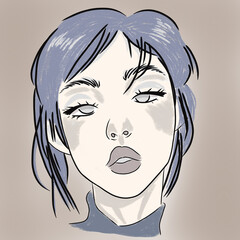 Digital sketch of fictional girl in dark gray tones. Digital illustration for design - 685521016