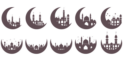 flat mosque silhouette - obrazy, fototapety, plakaty