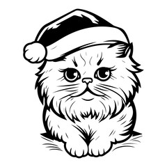 Christmas cat, Cute Exotic Shorthair Cat in Santa hat head, Generative AI.
