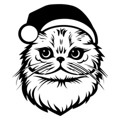 Christmas cat, Cute Exotic Shorthair Cat in Santa hat head, Generative AI.