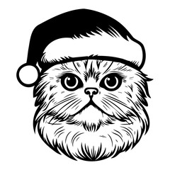 Christmas cat, Cute Exotic Shorthair Cat in Santa hat head, Generative AI.