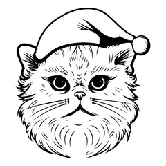 Christmas cat, Cute Exotic Shorthair Cat in Santa hat head, Generative AI.