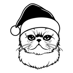 Christmas cat, Cute Exotic Shorthair Cat in Santa hat head, Generative AI.