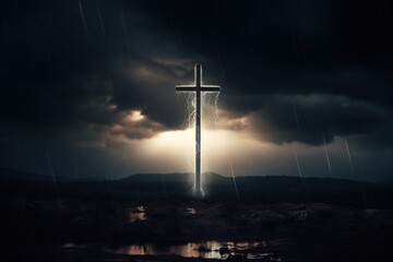 Obraz premium Cross in the dark with stormy sky