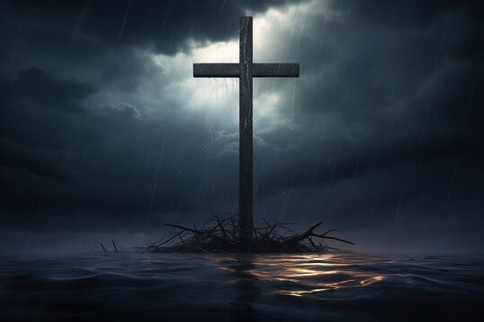 Cross in the dark with stormy sky