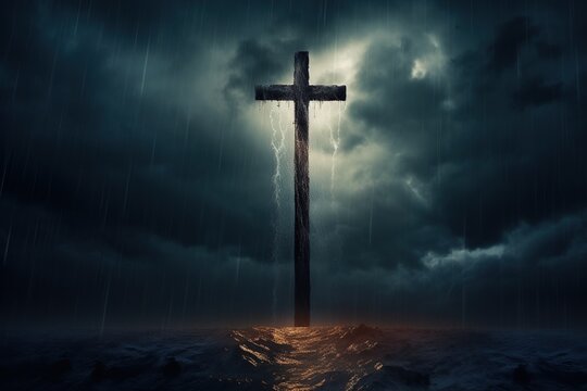 Cross in the dark with stormy sky
