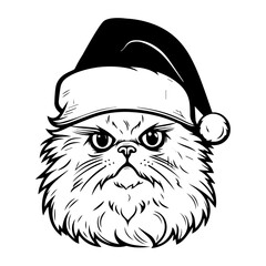 Christmas cat, Cute Persian Cat in Santa hat head, Generative AI.
