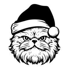 Christmas cat, Cute Persian Cat in Santa hat head, Generative AI.