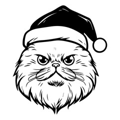 Christmas cat, Cute Persian Cat in Santa hat head, Generative AI.